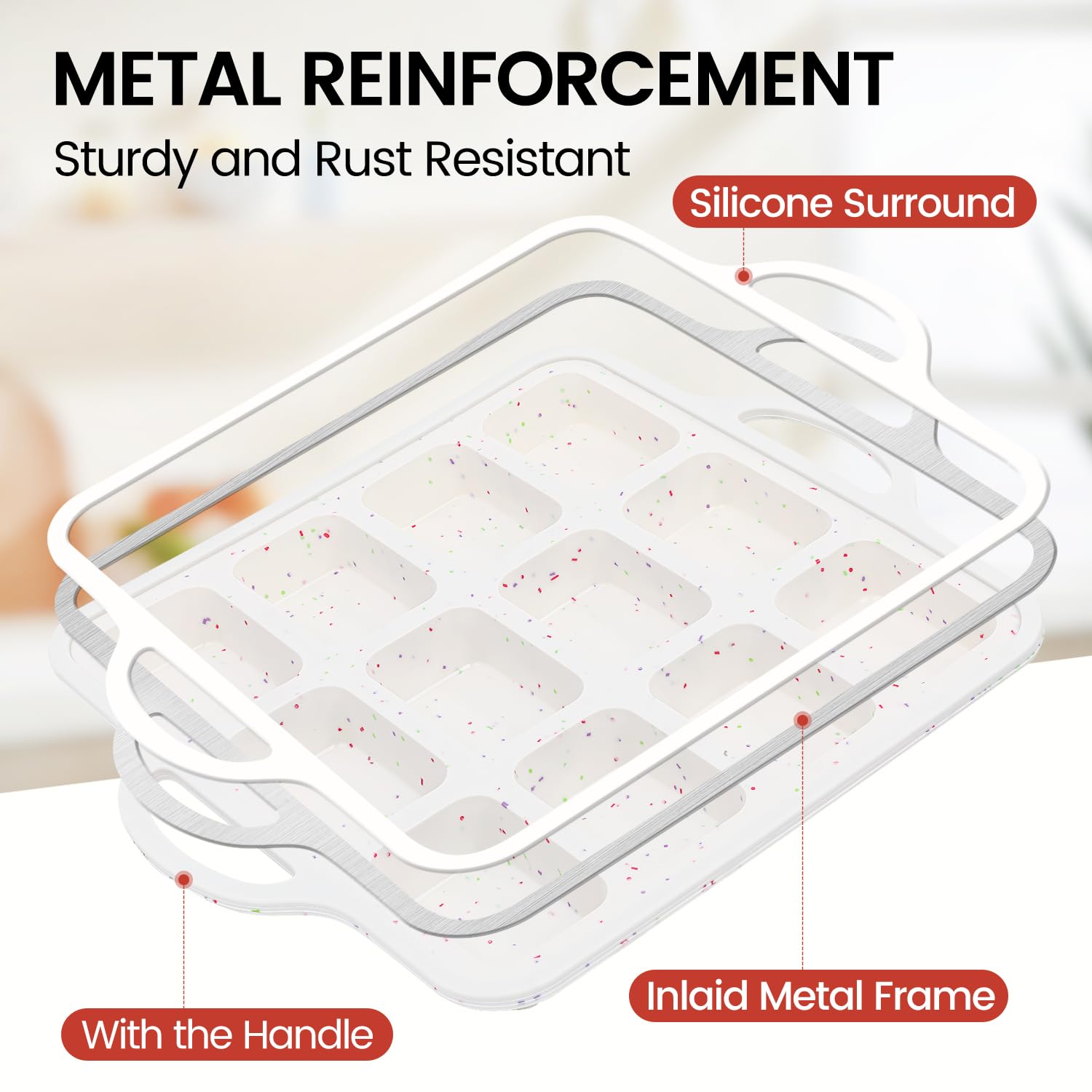 Silicone Mini Loaf Pan with Metal Frame, 12 Cups, Bread Silicone Molds