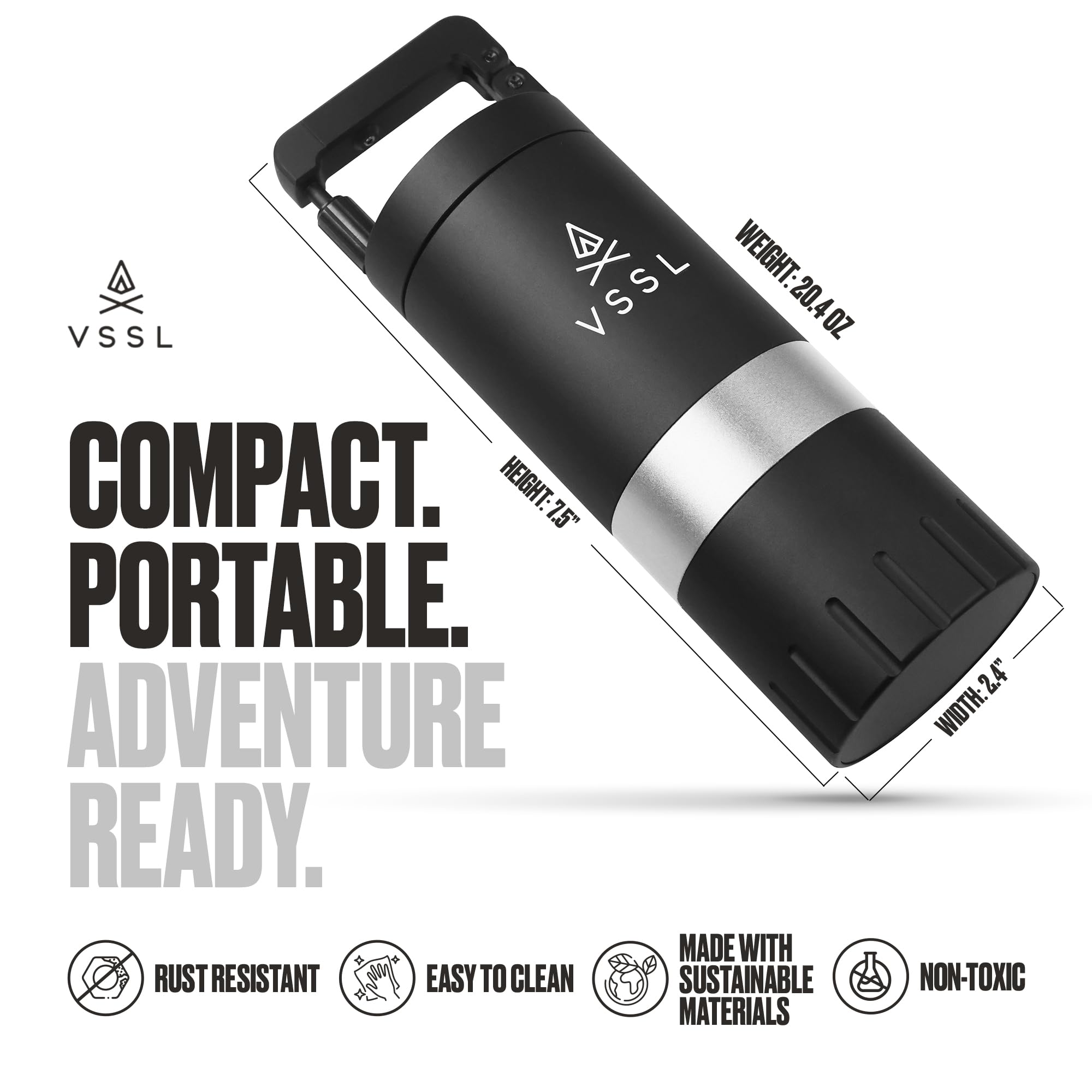 VSSL Java G45 Premium Manual Coffee Grinder | Portable Coffee Grinder for Camping or Hiking | Straight Handle French Press, Drip, Espresso with Stainless Steel Conical Burr Mill | 20 gram capacity