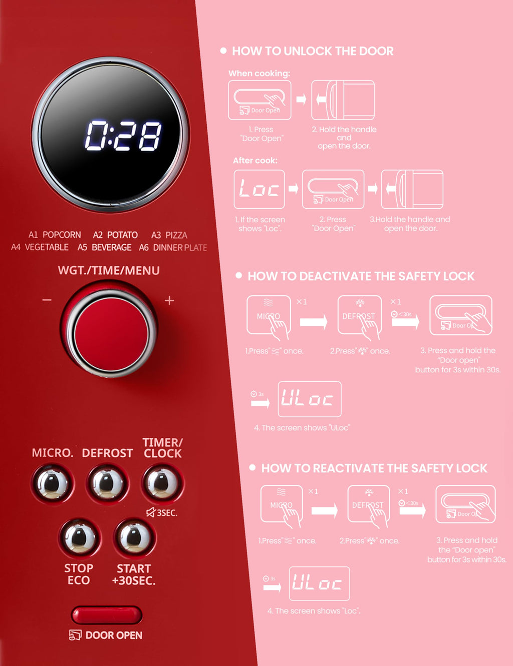 COMFEE' Retro Microwave Oven, 0.9 Cu.Ft 900W Countertop, Red