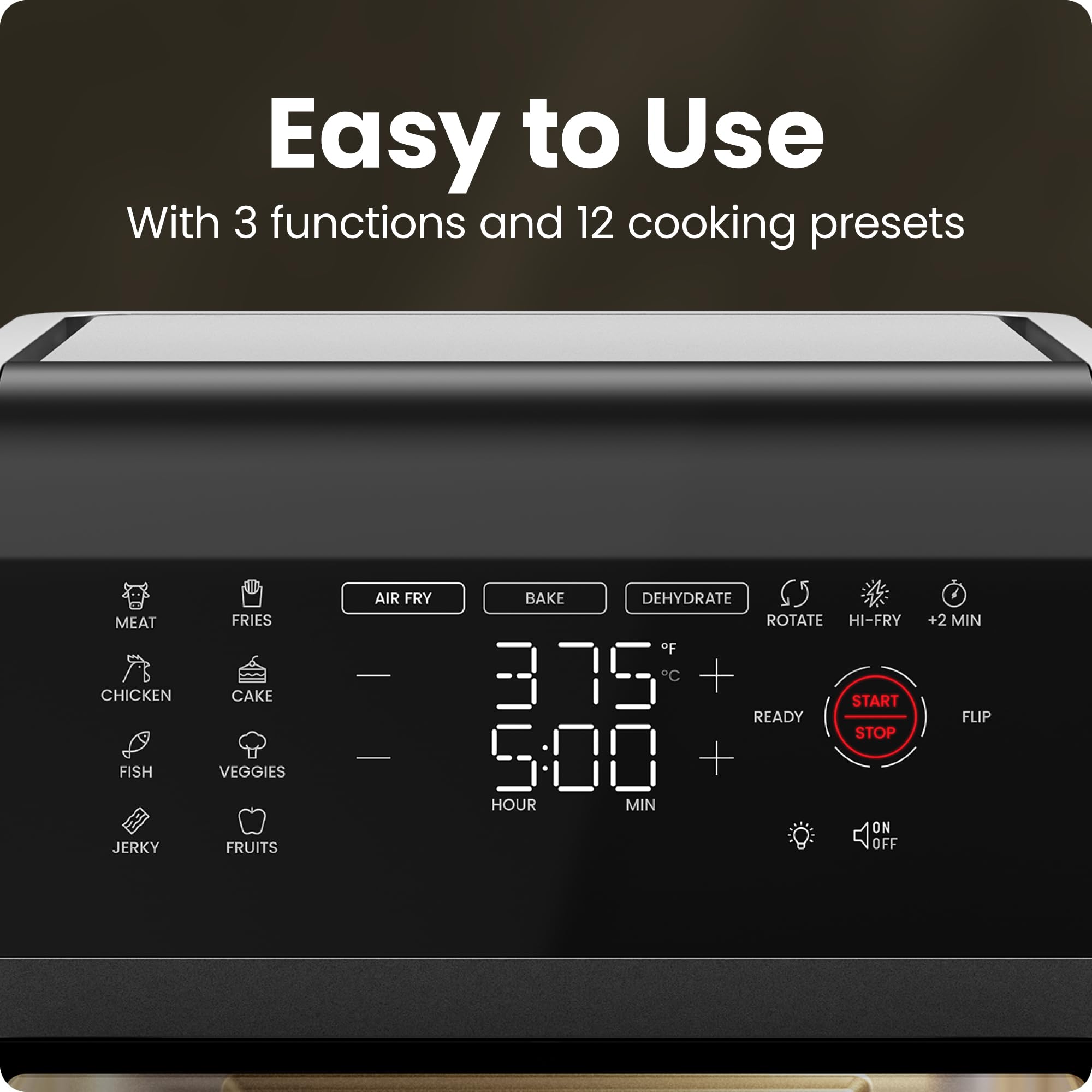 Chefman 12-Quart 5-in-1 Air Fryer Oven with Digital Timer, Touchscreen, and 12 Presets - Family Size Countertop Convection Oven, Dishwasher-Safe Parts