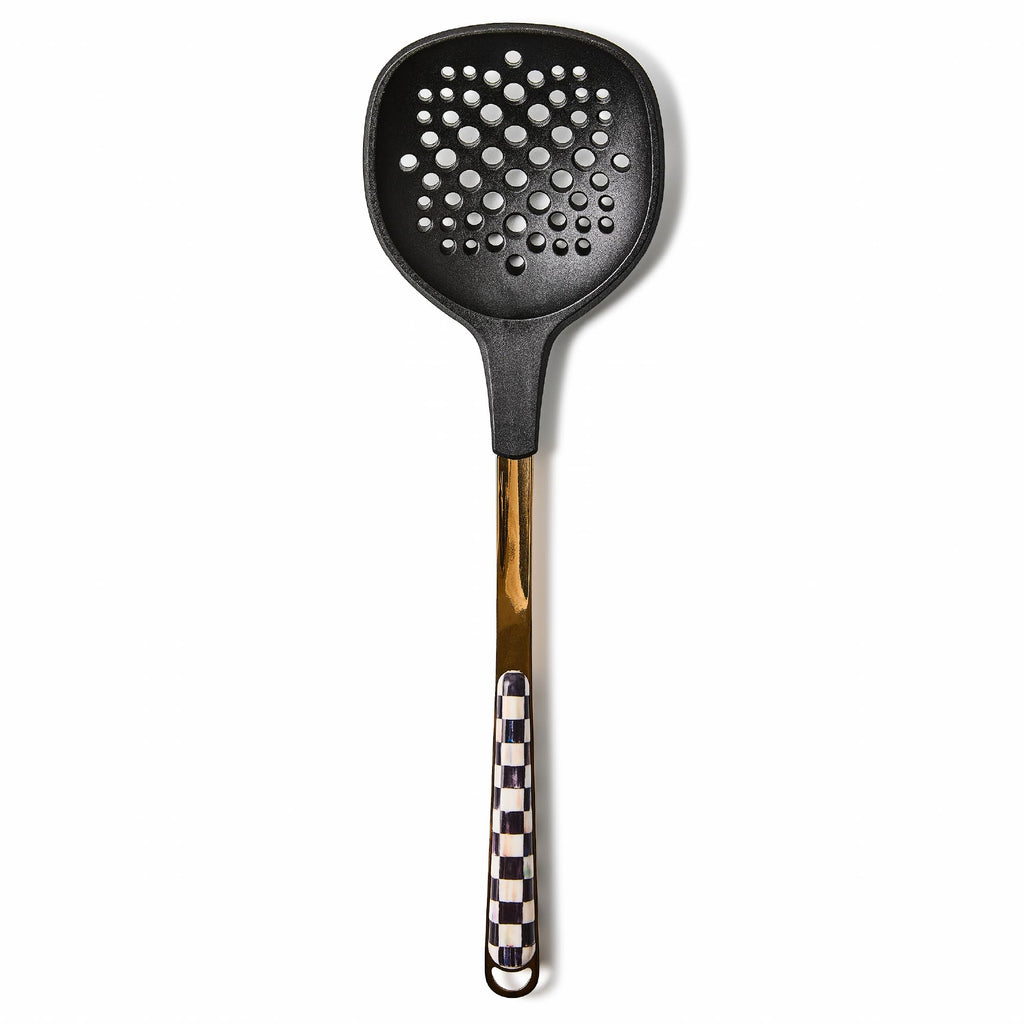 MACKENZIE-CHILDS Slotted Spoon, Silicone Turner for Cooking, Black-and-White Courtly Check