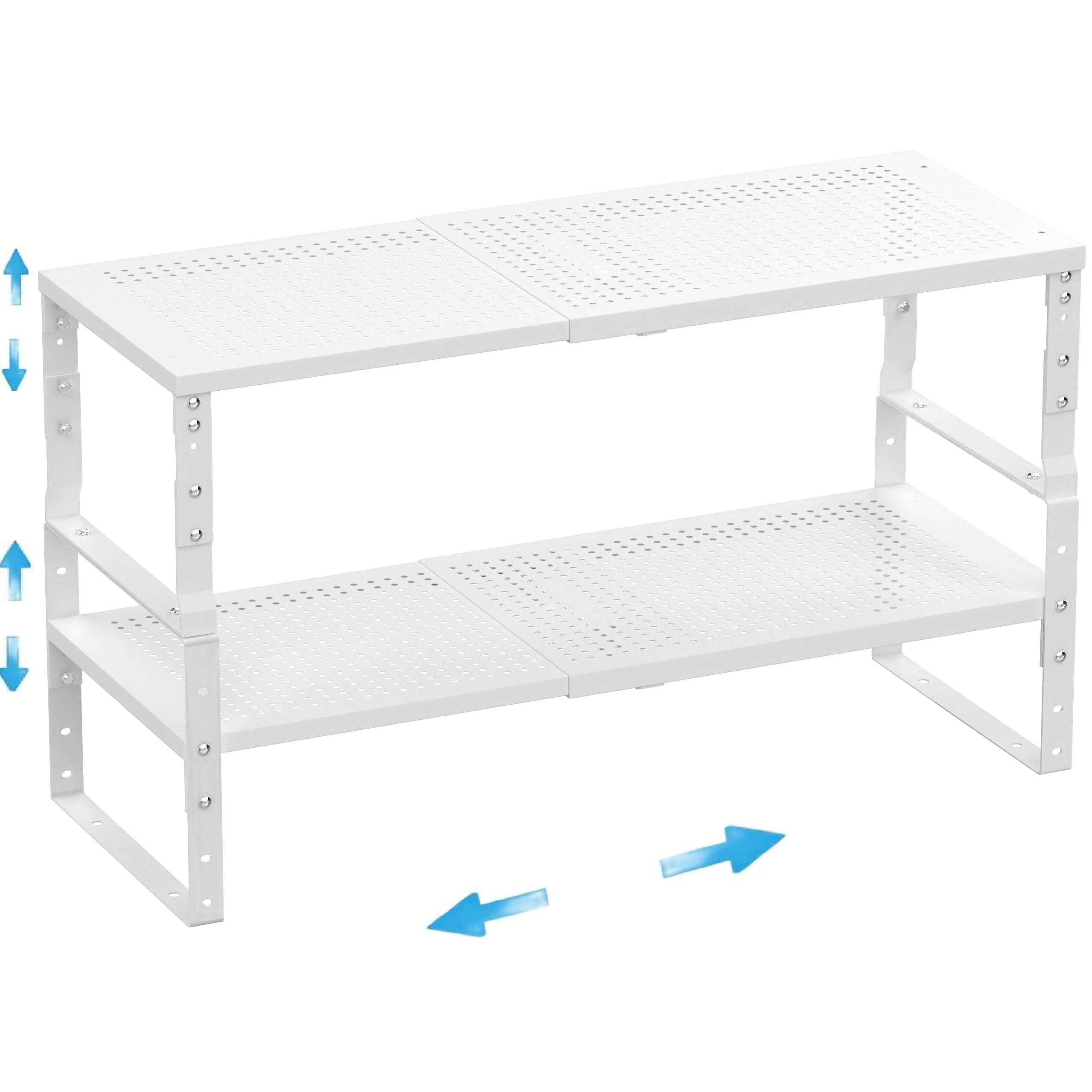 Wobmmi Expandable,Adjustable & Stackable Spice Rack, Cabinet Kitchen Countertop Shelf Organizer,Metal Pantry Storage Shelves - Space-Saving Storage Solution(2Packs/White/Medium)