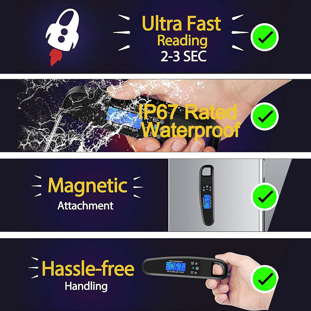 LIKEPAI Black Meat Thermometer Digital Food Thermometer for Cooking