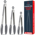 Kitchen Tongs - 12, 9 & 7 Inch Locking Silicone Tongs for Cooking, Set of 3