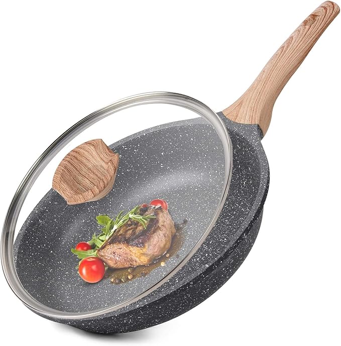 Caannasweis Granite Small Nonstick Frying Pan 8Inch with Lid for Stove Top