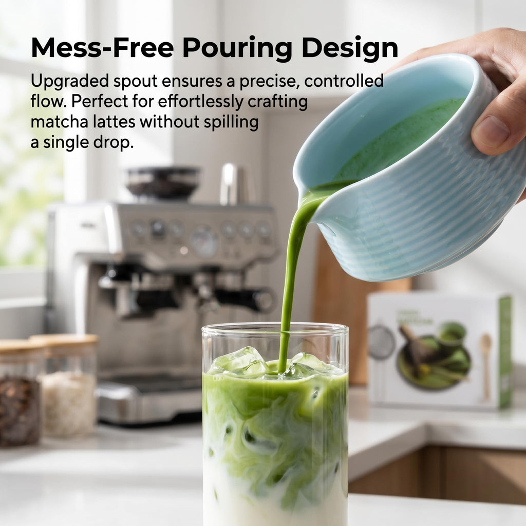 8-Piece Traditional Matcha Tea Set with Spouted Ceramic Bowl, Bamboo Whisk and Holder, Complete Japanese Matcha Kit for Home Latte Preparation, Includes Sifter and Scoop Rest, Premium Gift Box(Blue)