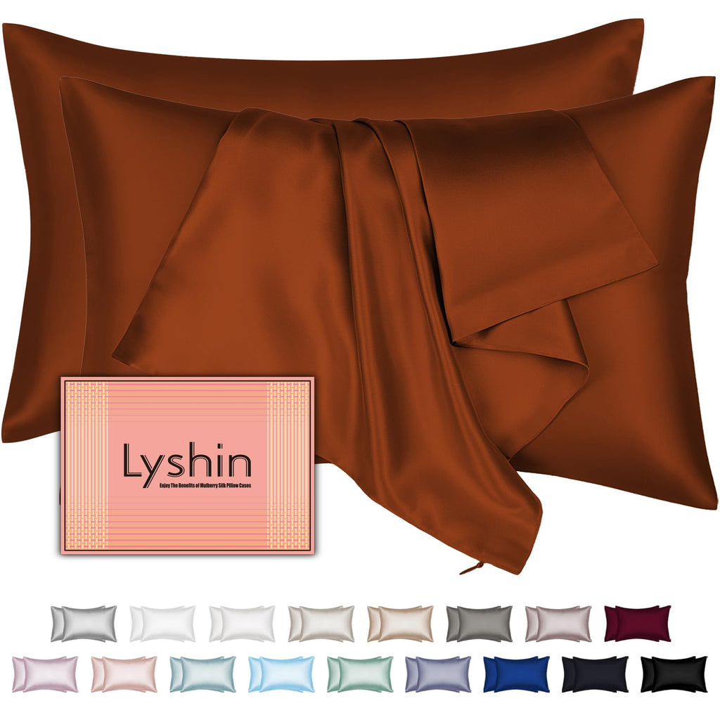LYSHIN Silk Pillow Cases 2 Pack King Size with Zipper, Orange