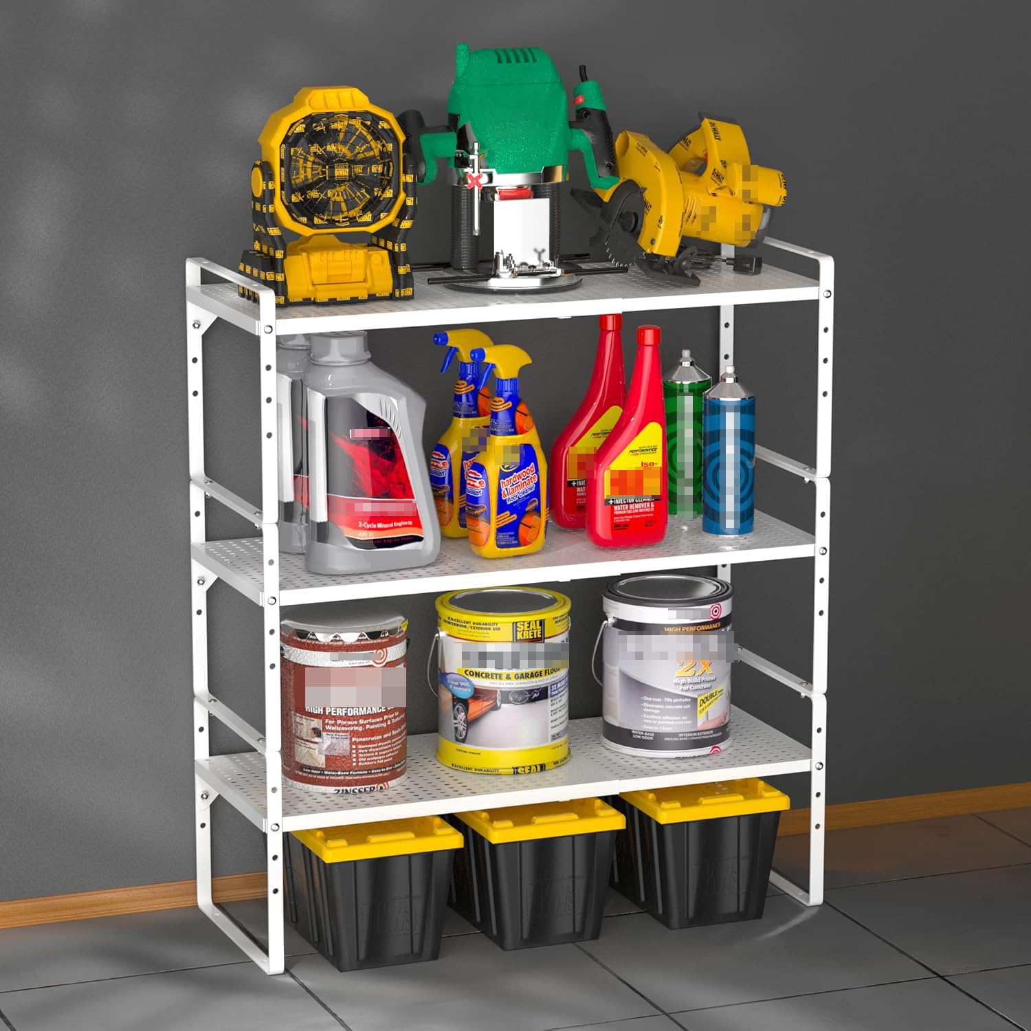 iPEGTOP 2 Pack Large Expandable Cabinet Storage Shelf, Heavy Duty Stackable Steel Metal Spice Rack Adjustable Height Home Office Pantry Garage Shelves for Counter Kitchen Organization, White
