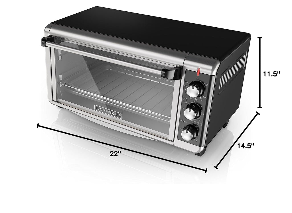 BLACK+DECKER TO3250XSBD 8-Slice Extra Wide Convection Countertop Toaster Oven, Includes Bake Pan, Broil Rack & Toasting Rack, Stainless Steel/Black