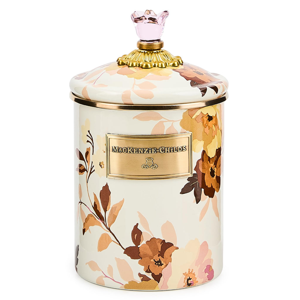 MACKENZIE-CHILDS Enamel Canister, Medium, Wild Rose White