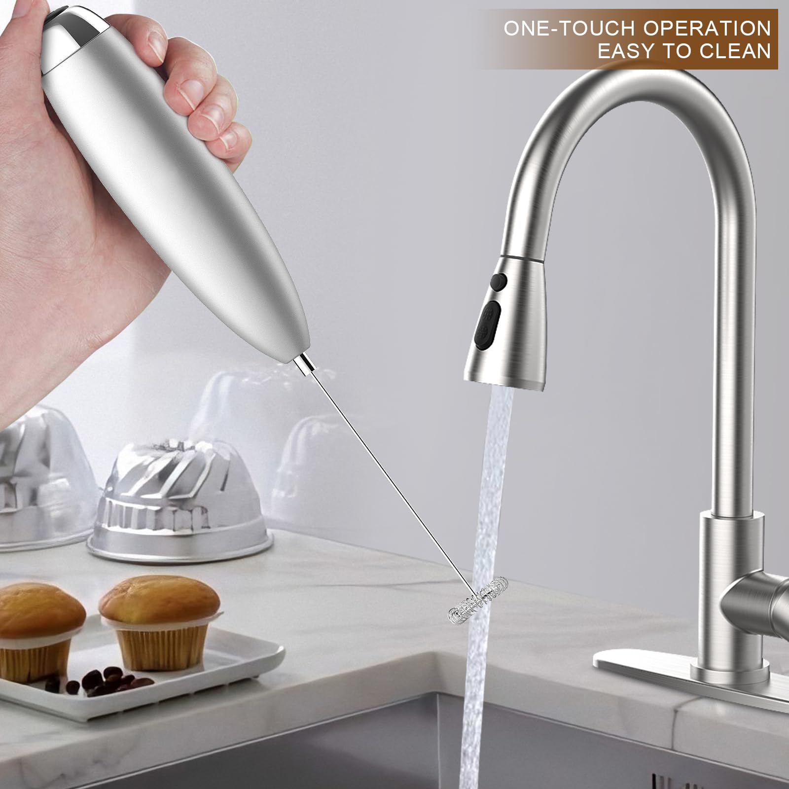 Milk Frother, Coffee Frother Handheld, Hand Mixer, Upgraded Motor Electric Whisk Durable Low Noise Mini Drink Mixer Portable Foam Maker For Cold Milk Bulletproof Coffee Latte, Sliver