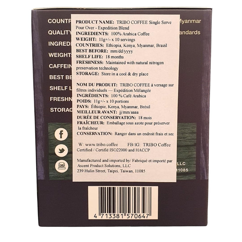 TRIBO Coffee Single-Serve Pour Over Packets, Expedition Blend