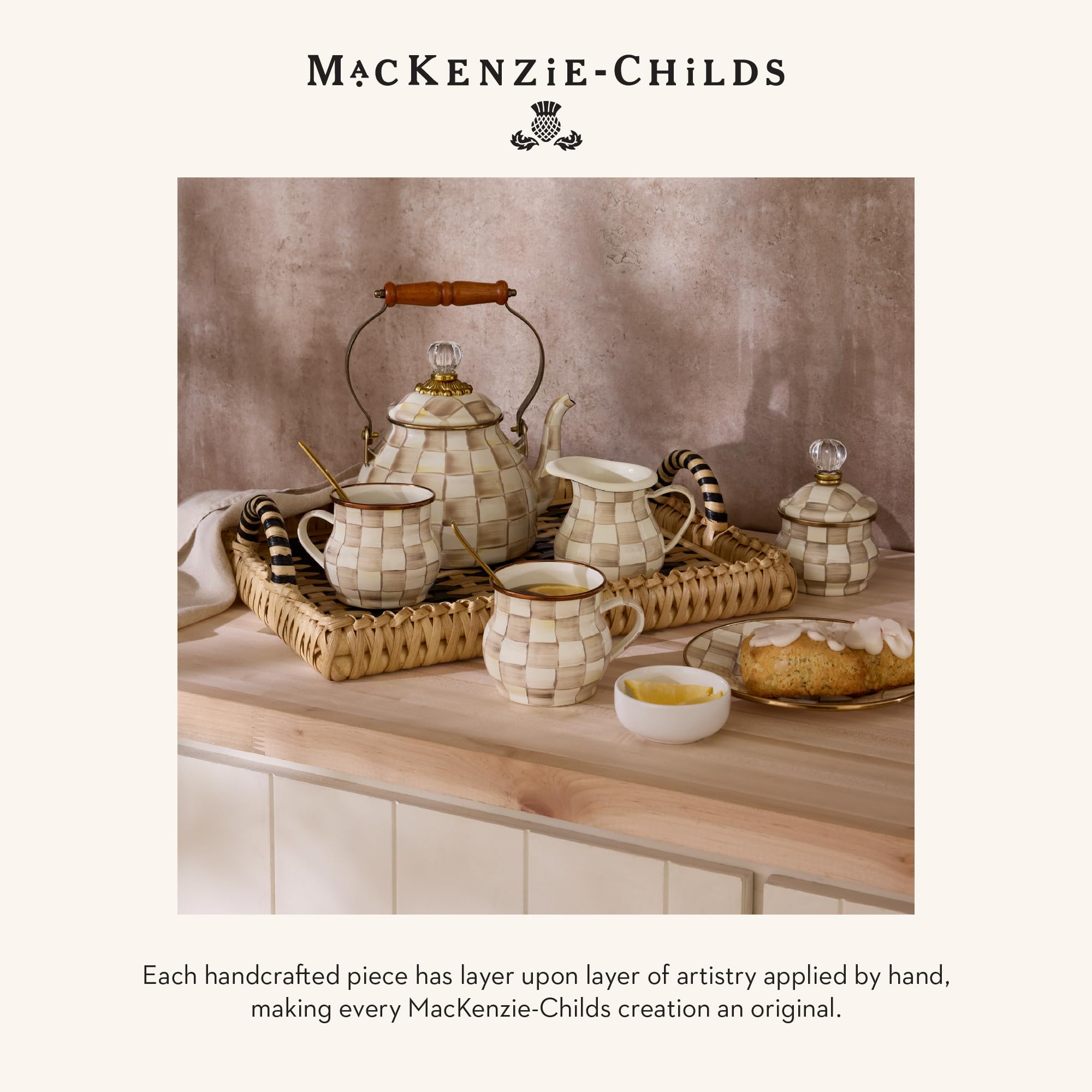 MACKENZIE-CHILDS Slotted Spoon, Silicone Turner for Cooking, Brown-and-White Mocha Check