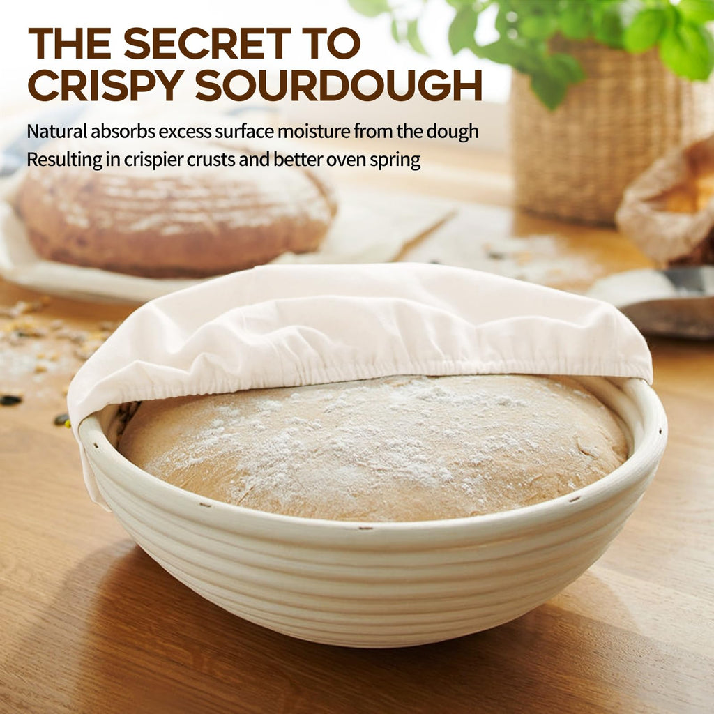 Dimpola Banneton Proofing Basket for Sourdough Bread, Handmade & Natural Rattan - Round Dough Rising Basket for Baking - Perfect for Artisan Breads (Round of 2 Gift Set)