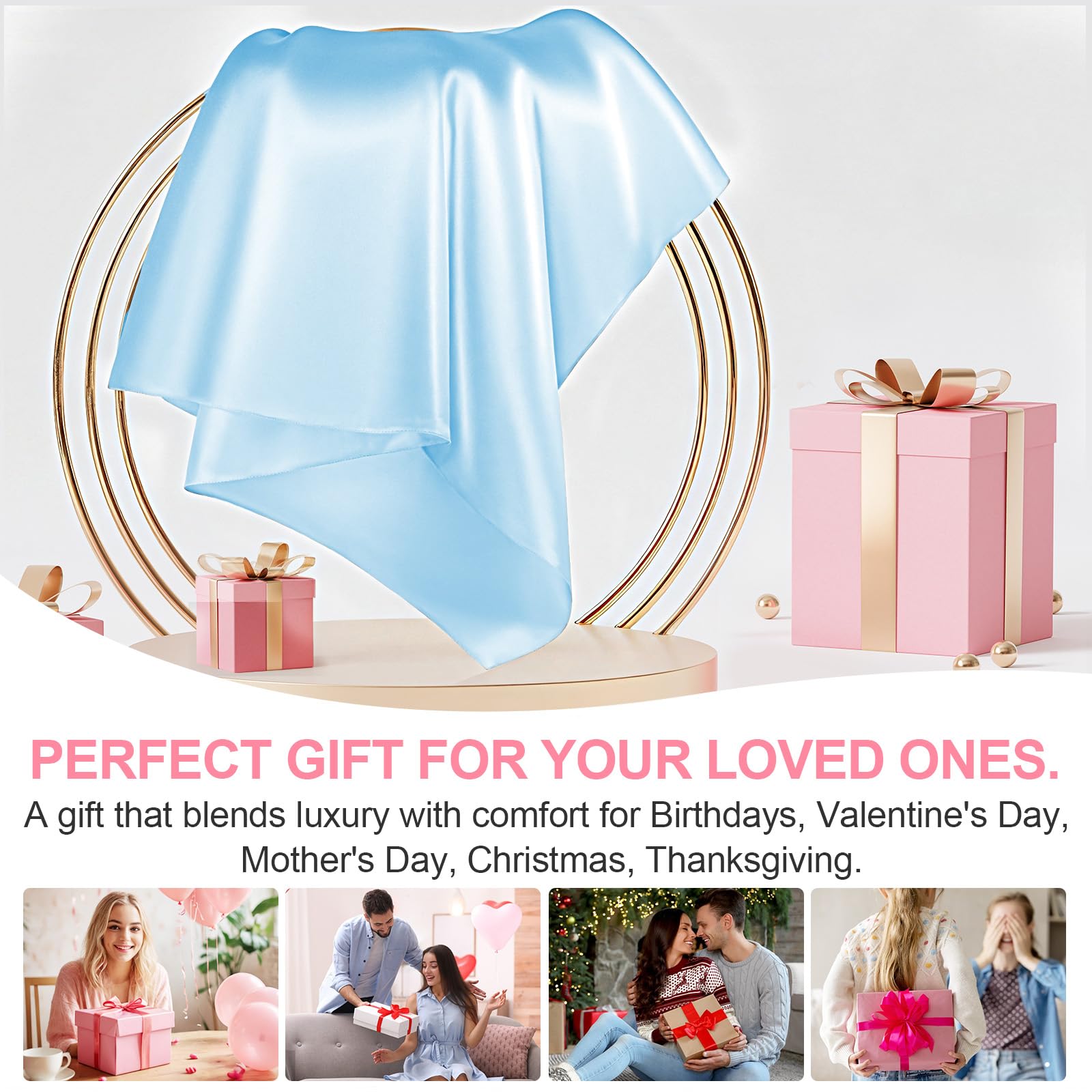 LYSHIN Silk Pillow Cases 2 Pack Standard Size with Zipper, Sky Blue