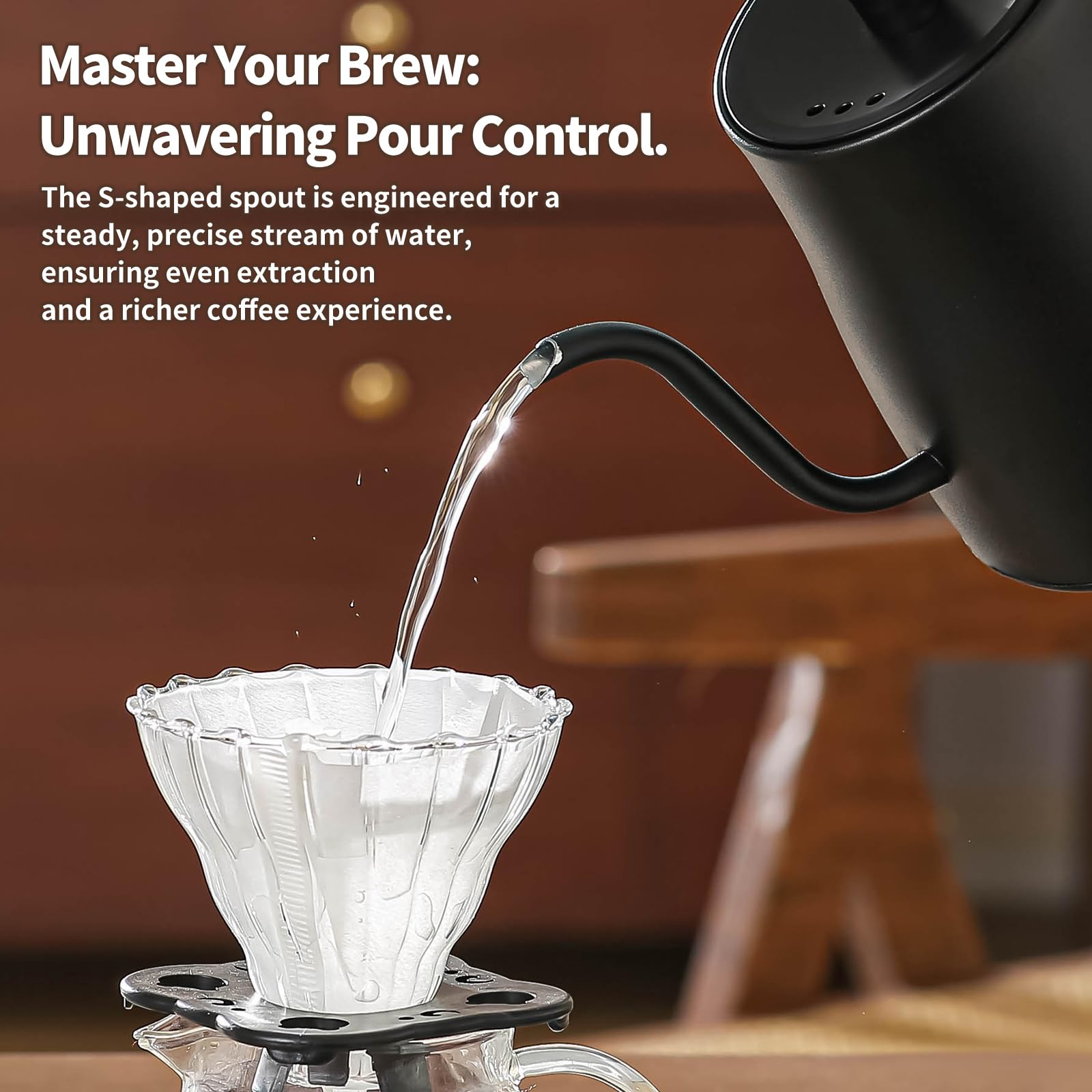MOUTIUS Water Kettle Electric,Gooseneck Electric Kettle with 50pcs Coffee Filter,±1℉ Temperature Control, Fast Heating, Stainless Steel Interior, Ideal for Precise Pour-Over Coffee and Tea