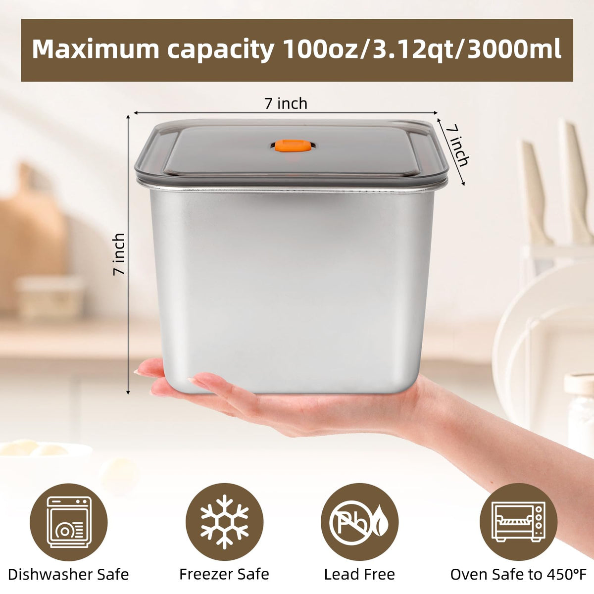 fecoqi 2 PCS Stainless Steel Food Storage Containers(47oz) with Lids Leak Proof & Airtight | Square Stainless steel freezer Containers,For Meal Prep,Fruit,Snack,Freezer