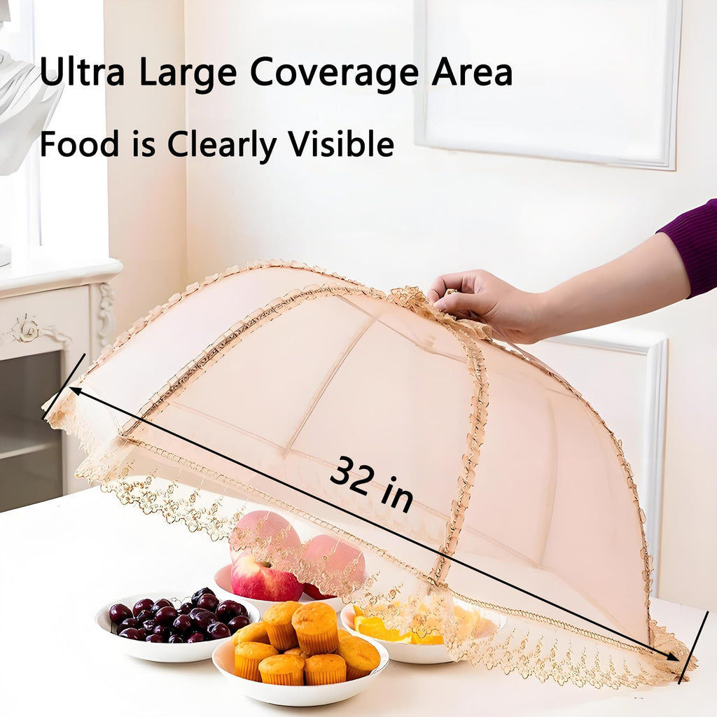 Procraan 3-Pack Extra Large Food Cover, 32"x32" Pop-Up Food Nets, Mesh Food Covers Tent Umbrella for Outdoors, Screen Tents, Parties Picnics, BBQs, Reusable and Collapsible Food Tents