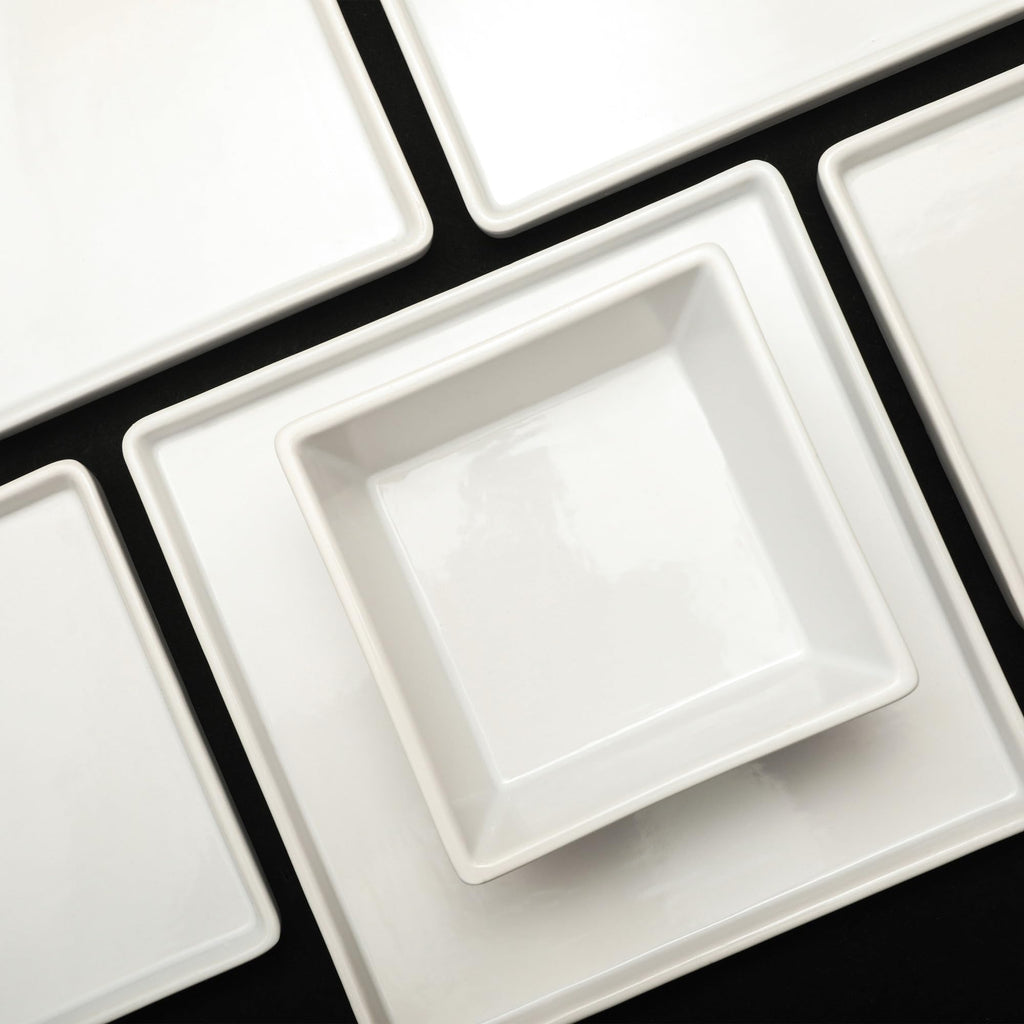 Stone Lain Grace Square Stoneware Dinnerware Set, 24 Piece Service For 8, White