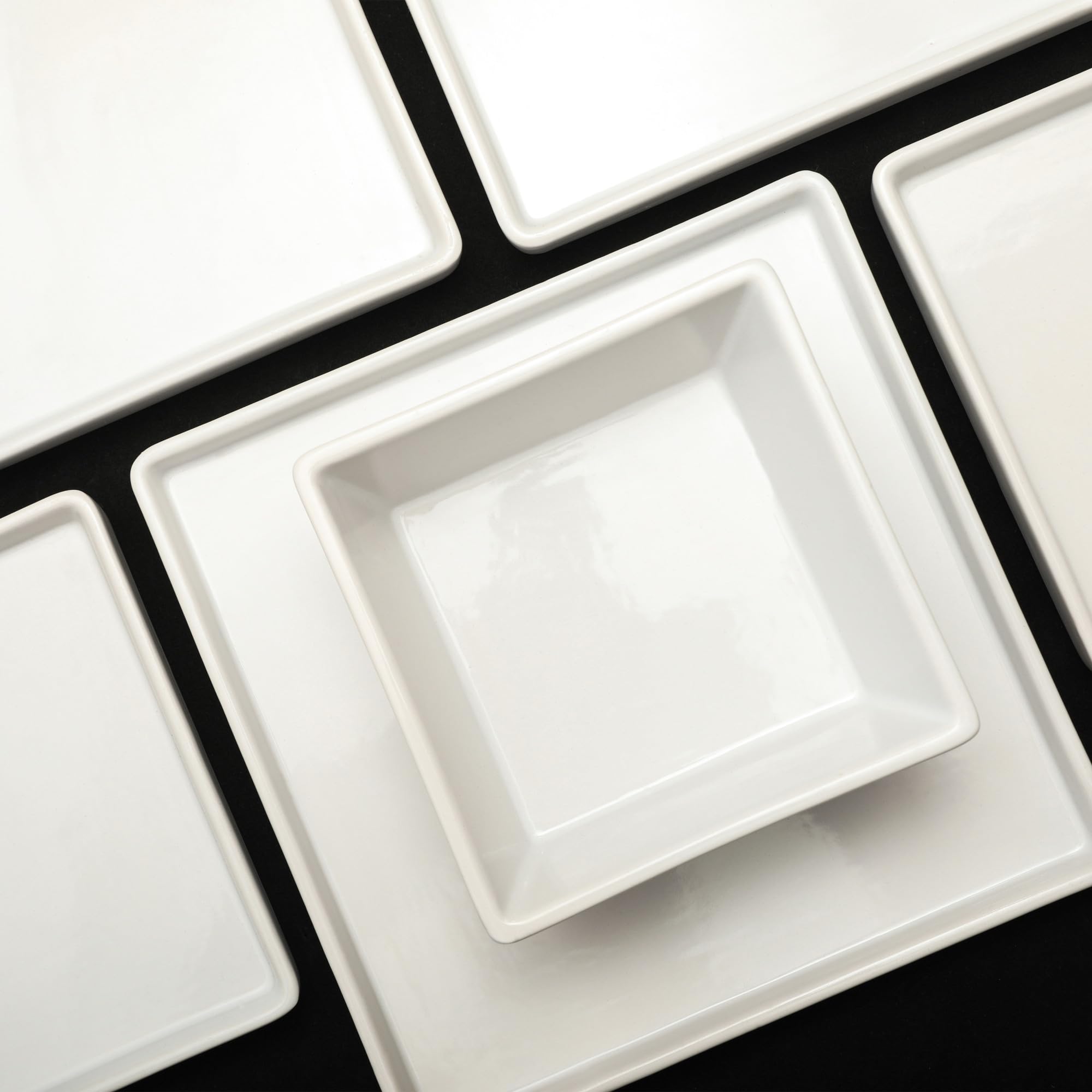 Stone Lain Grace Square Stoneware Dinnerware Set, 24 Piece Service For 8, White