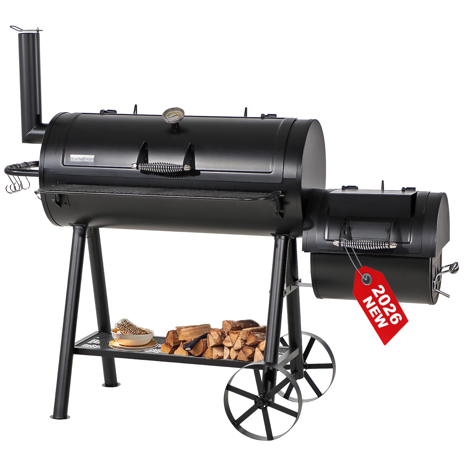 Offset Smoker Charcoal Grills with 37 Inch Cook Chamber for Outdoor Cooking