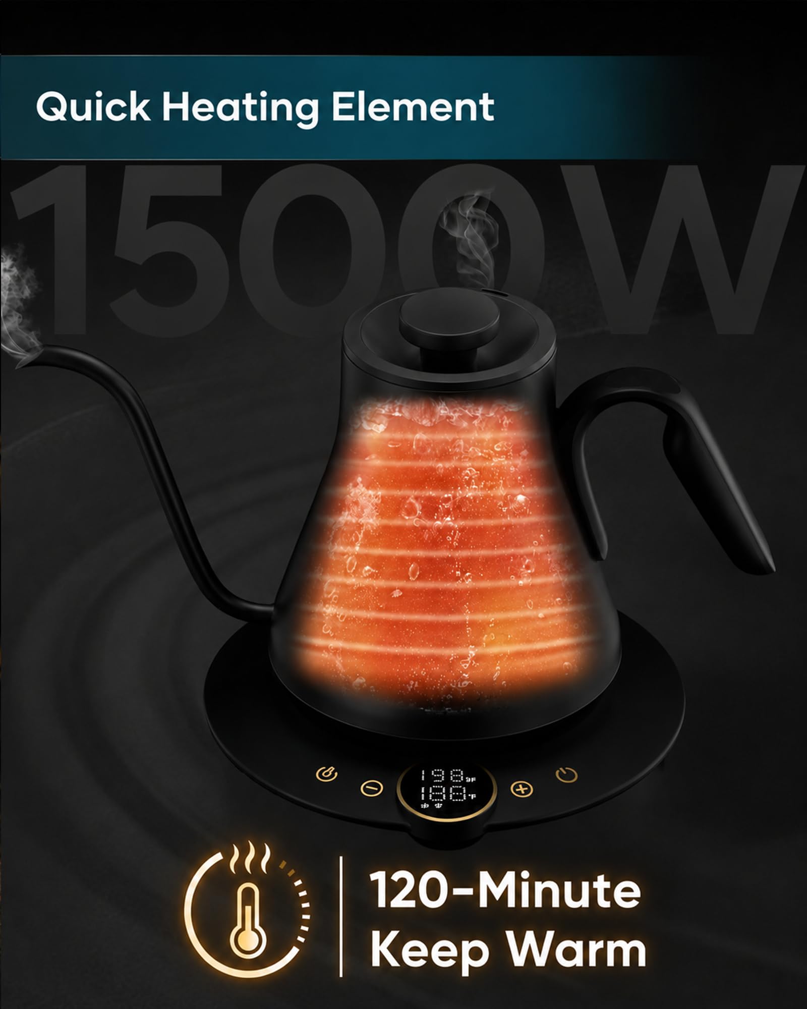 INTASTING Gooseneck Electric Kettle with ±1℉ Temperature Control 0.9 Liter