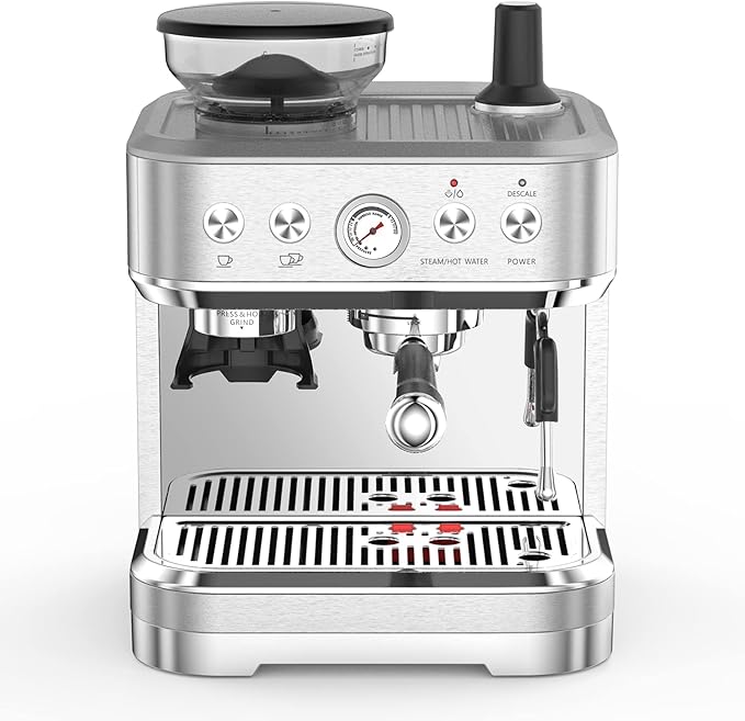 Garvee Espresso Machine with Milk Frother, All in One Cappuccino Latte Espresso Maker for Home Barista, Built-In Bean Grinder, 85 oz Removable Water Tank, Gifts for Dad Mom Coffee Lover