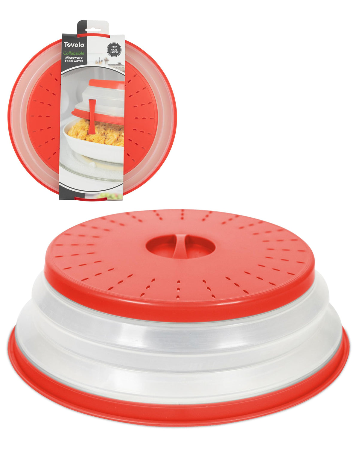 Tovolo Microwave Splatter Cover for Food, Small (Candy Apple Red) - Collapsible & Vented Silicone Splatter Guard Lid - Microwave Plate & Dish Cover with Handle - BPA-Free Kitchen Gadget for Meal Prep