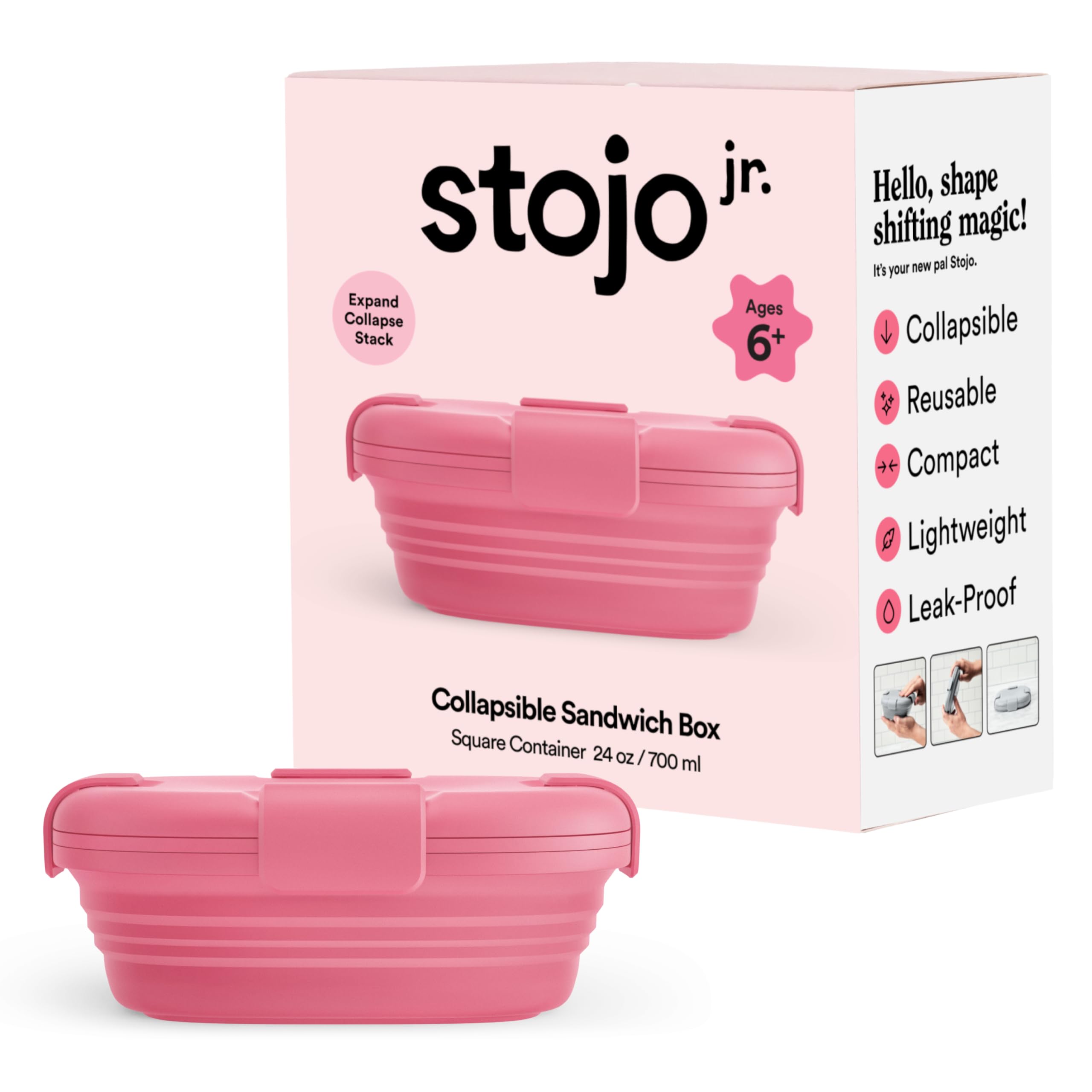 STOJO Collapsible Sandwich Box – 24oz, Reusable Food Storage Container, Silicone Bowl for Hot/Cold Food – Meal Prep, Lunch, Camping, Hiking – Dishwasher Safe (Peony, Set of 1)