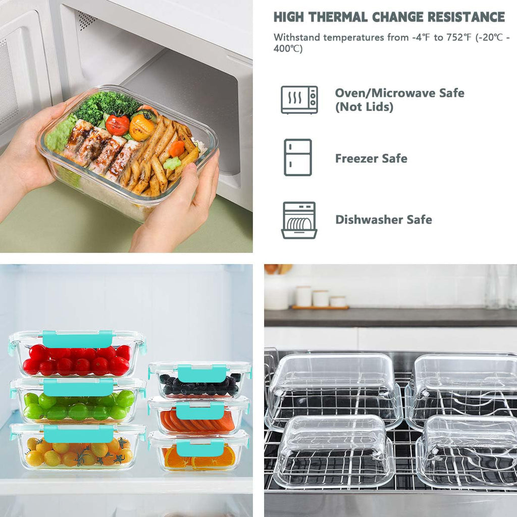 KAMOTA 10 Pack Airtight Glass Meal Prep Containers with Snap-Lock Lids