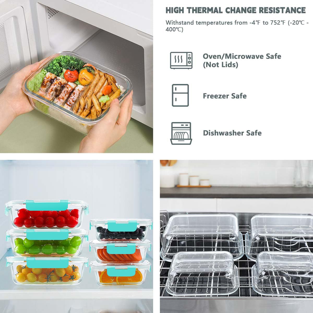 KAMOTA 10 Pack Airtight Glass Meal Prep Containers with Snap-Lock Lids