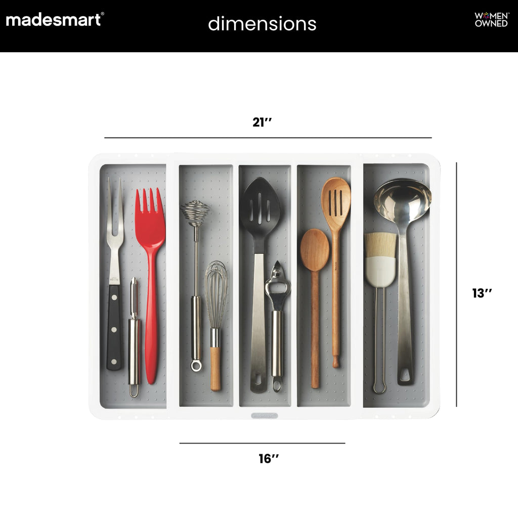 madesmart Classic Expandable Compartment Utensil Tray, White