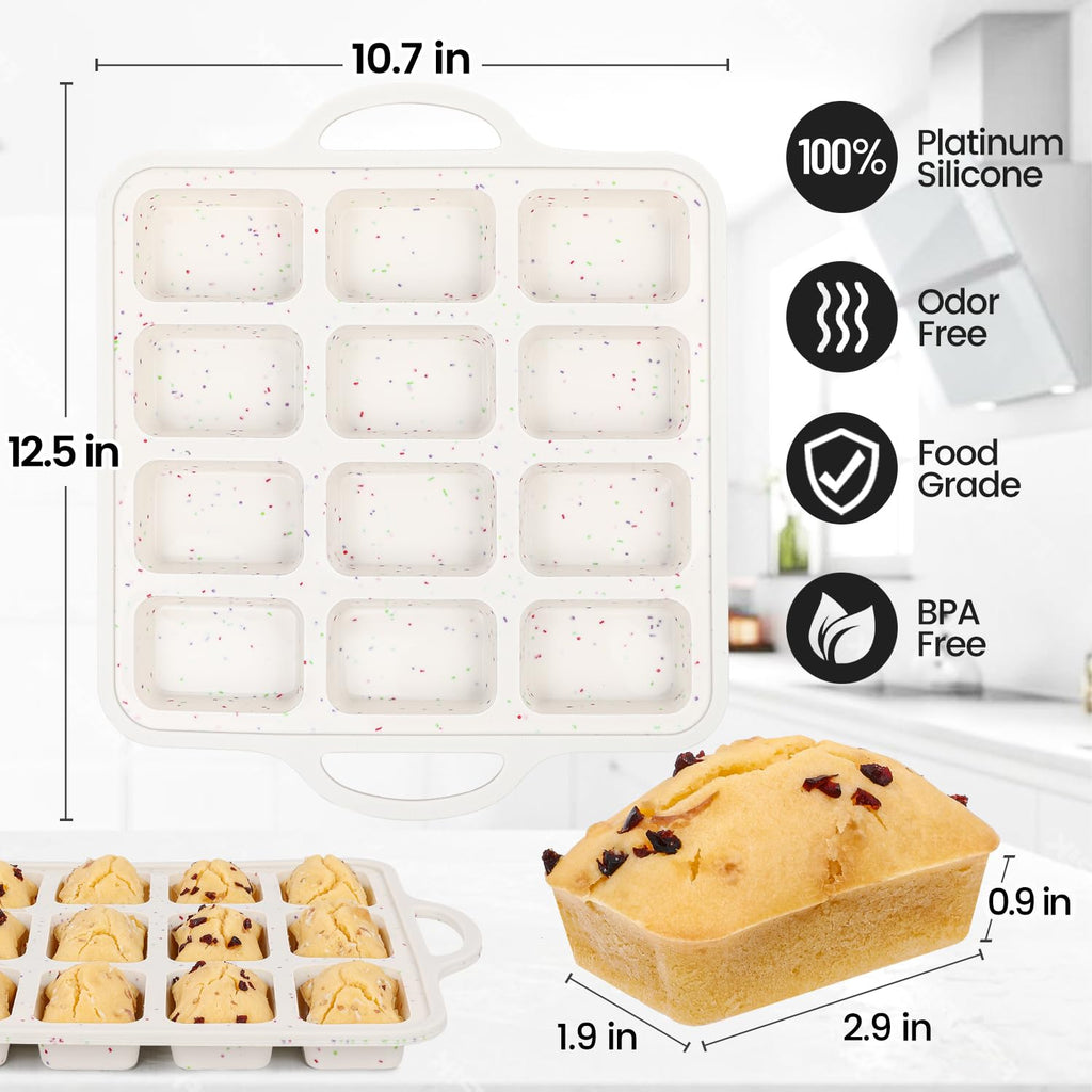Silicone Mini Loaf Pan with Metal Frame, 12 Cups, Bread Silicone Molds
