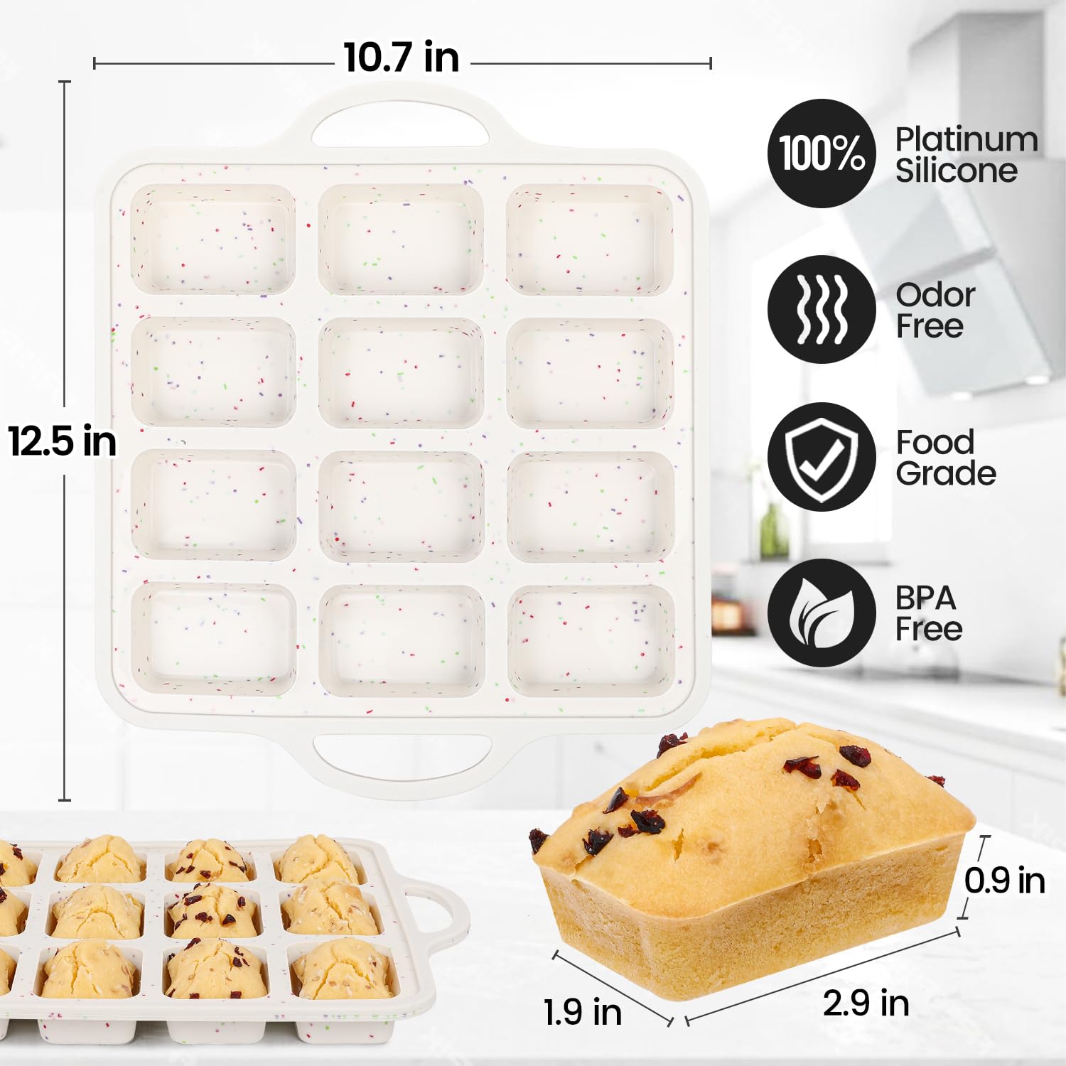 Silicone Mini Loaf Pan with Metal Frame, 12 Cups, Bread Silicone Molds