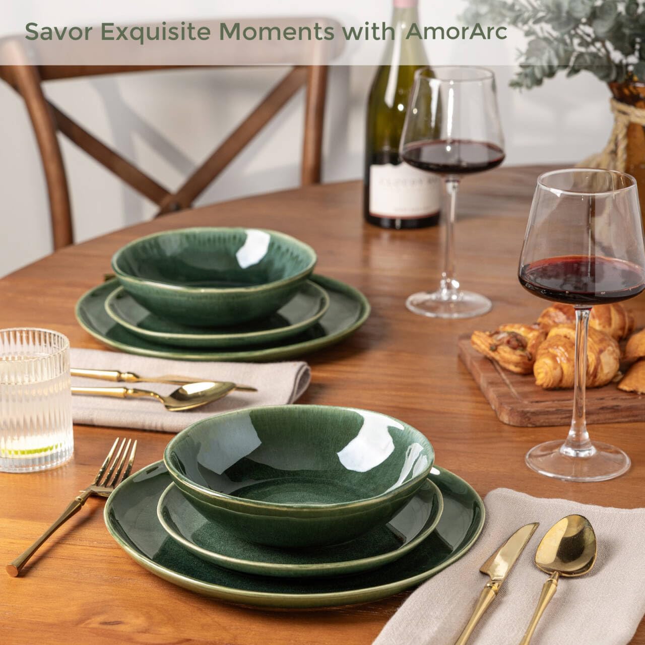 AmorArc Ceramic Dinnerware Sets for 8, 24Pcs Plates and Bowls Sets Dishes