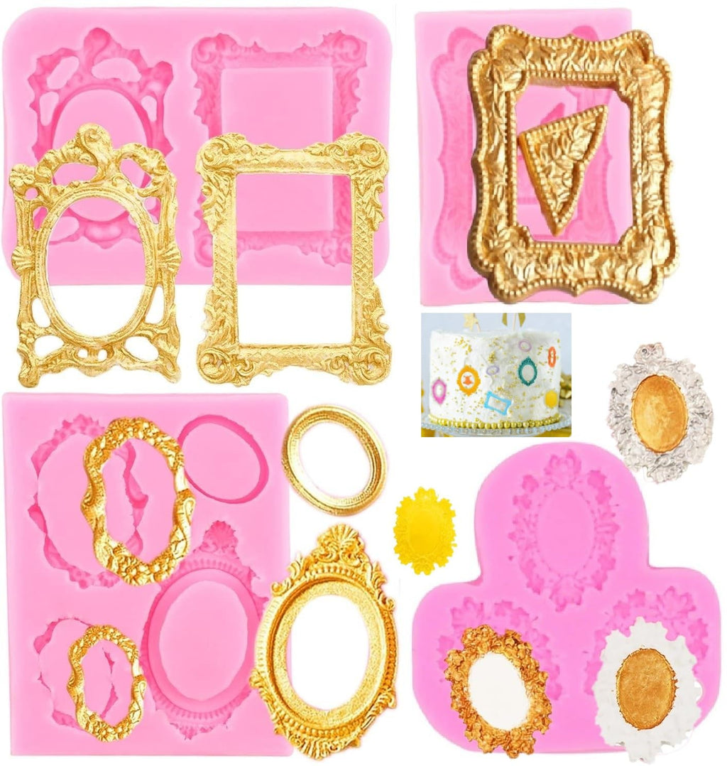 Photo Frame Fondant Molds Picture Frames Chocolate Silicone Mold Vintage Frame Molds for Cake Pop Puck Decorating Cupcake Topper Candy Polymer Clay
