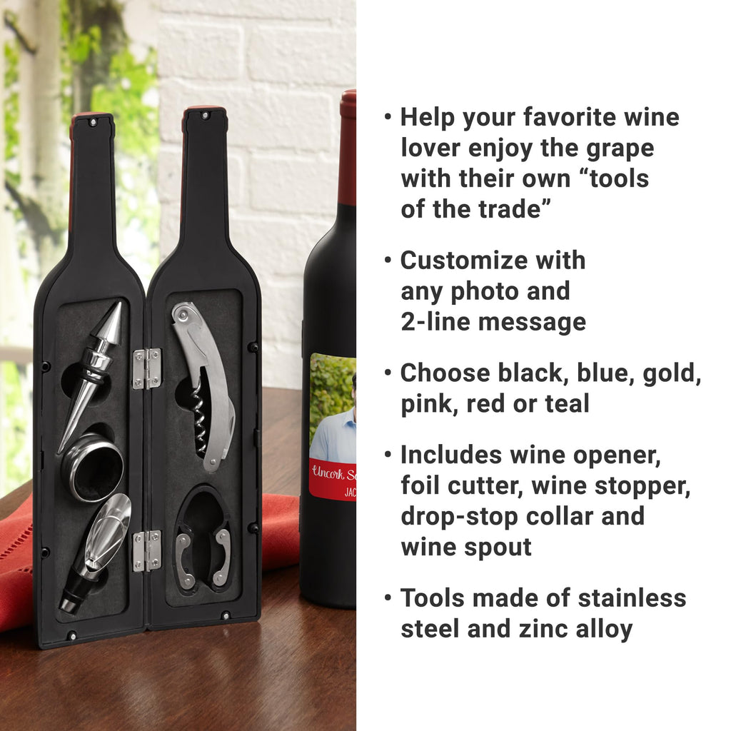 Let's Make Memories Personalized Photo 5-Piece Wine Tool Set - Wine Bottle Opener - Red