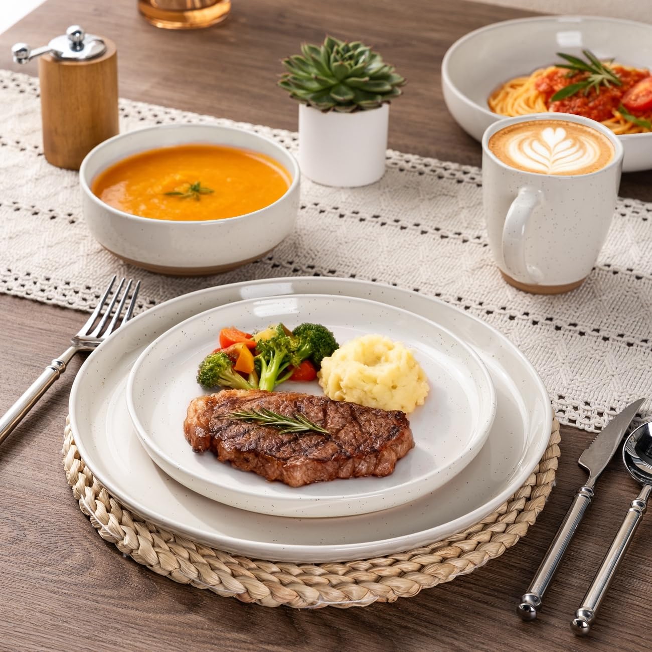 AmorArc Dinnerware Sets for 8, 32 Pieces Ceramic Plates and Bowls Set