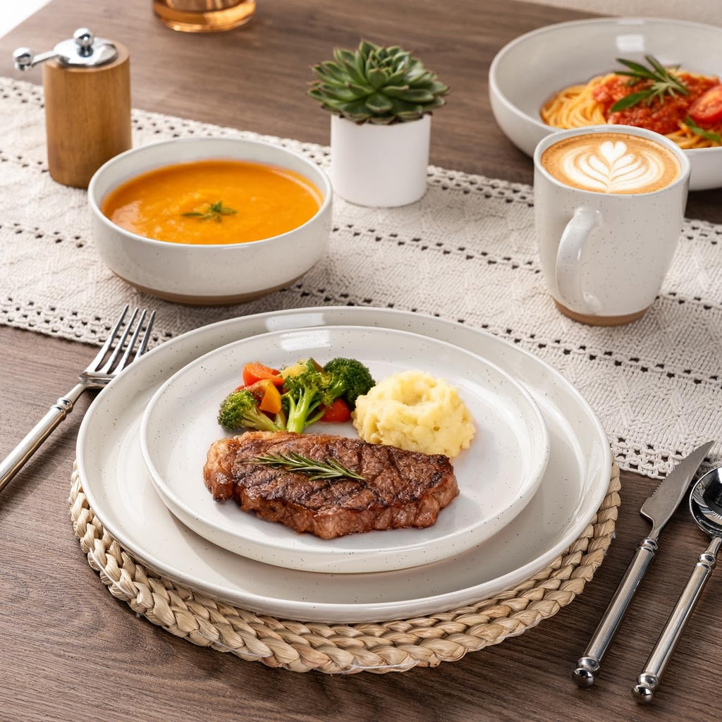 AmorArc Dinnerware Sets for 4, 12 Pieces Ceramic Plates and Bowls Set