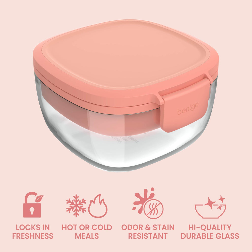 Bentgo Glass Salad Container with Airtight Lid & Leak-Proof Sauce Cup