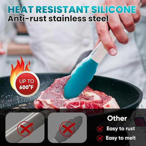 12-Inch Kitchen Tongs for Cooking with Silicone Tip,Turquoise