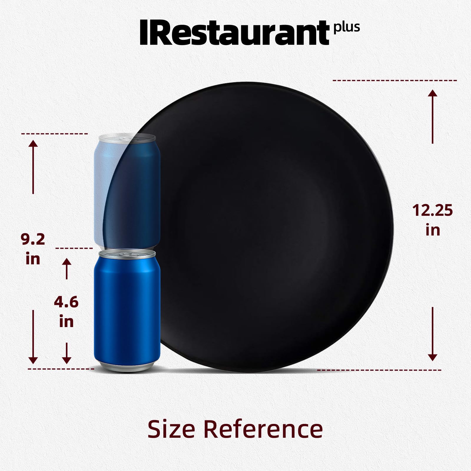 IRESTAURANT PLUS Stoneware Coupe Commercial Grade Dinnerware, Matte Black Plate 12.25", Case of 12