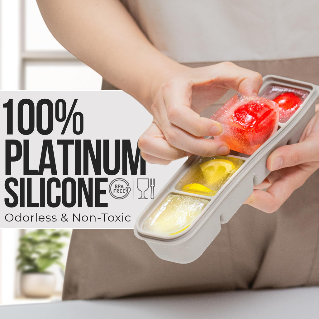 Firgi Silicone Ice Cube Freezer Tray with Lid, 100% Food-Grade Platinum Silicone,Leak Resistance & Dishwasher Safe for Baby Food Prep,Breast Milk,Purees - Korean Made (Brown 2-Pack 1 oz/6 Sections)