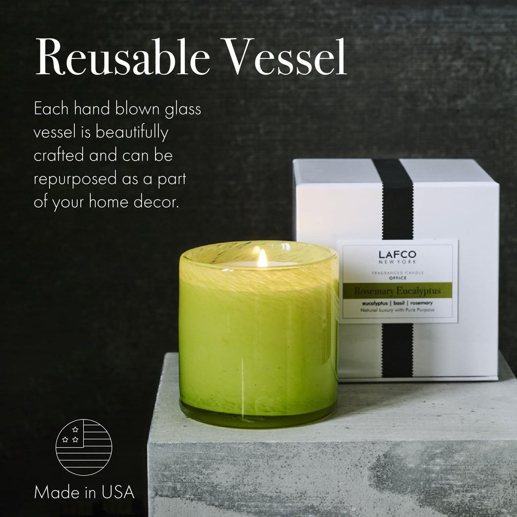 LAFCO New York Classic Candle, Rosemary Eucalyptus - 6.5 oz - 50-Hour Burn Time - Reusable, Hand Blown Glass Vessel - Made in The USA