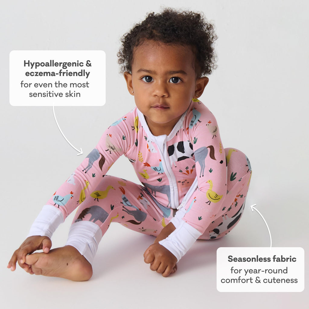 Little Sleepies Baby Pajamas, Pink Farm Animals, 6-12M