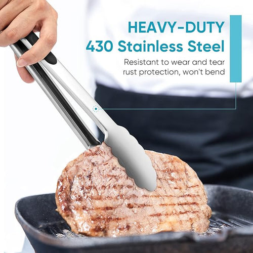 12-Inch Kitchen Tongs for Cooking,Heat-Resistant Stainless Steel Tong,Black
