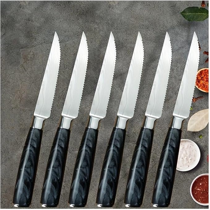 FIVE COWS 5-Piece Premium Japanese Kitchen Knife Set - Star Collection, Laser Damascus Pattern, 440A Stainless Steel Ultra Sharp for Fast Cutting (Purple 5A)