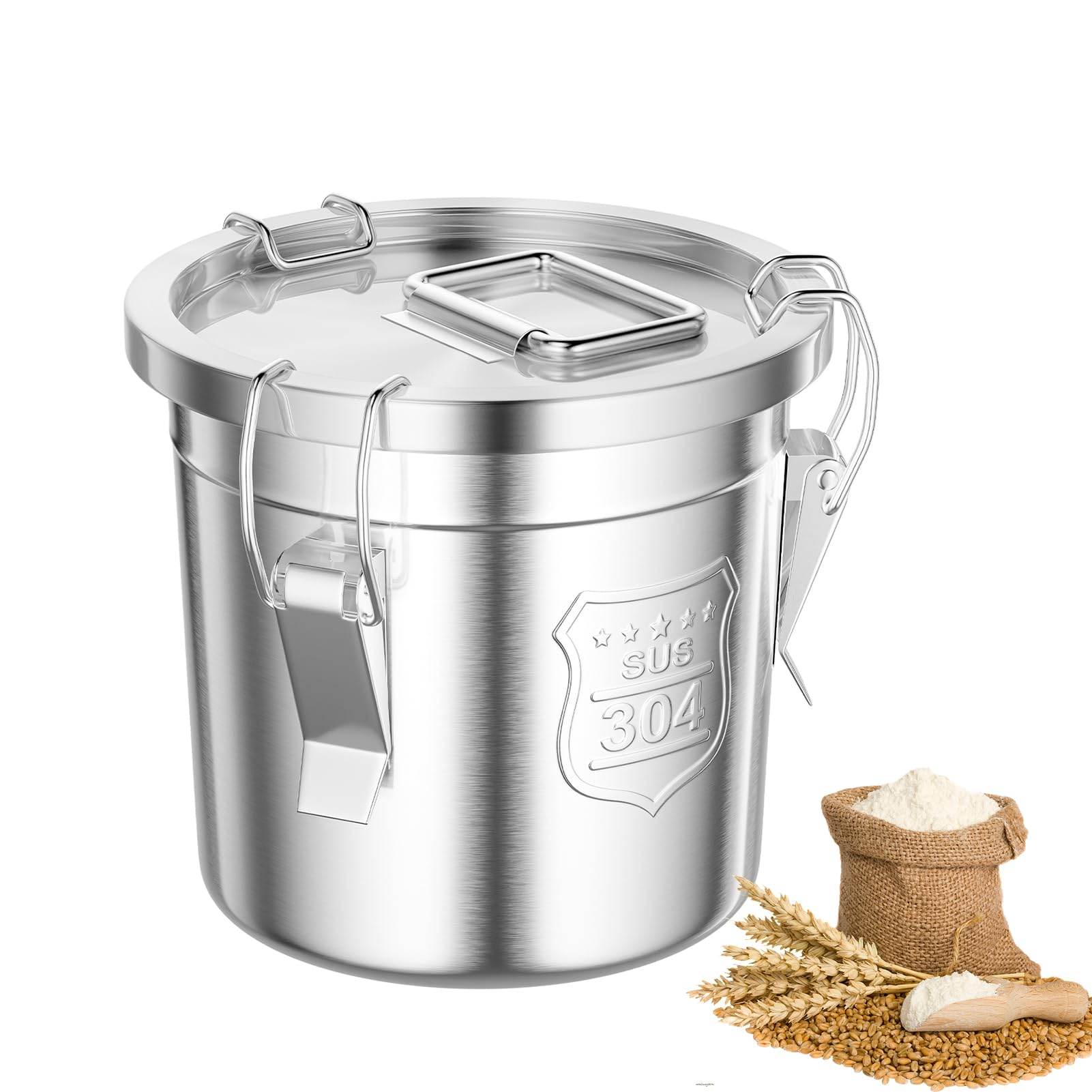 1.6Gal/6L 304 Stainless Steel Food Storage Container with Lid Lock Clips