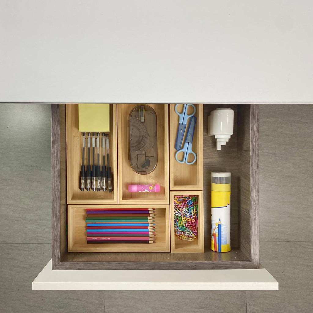 Teicui bamboo drawer organizer Set,expandable drawer dividers,wooden storage organizers,drawer organizers for kitchen, bathroom,flatware,Tea Bag Organizer (1 X 5PCS Natural)