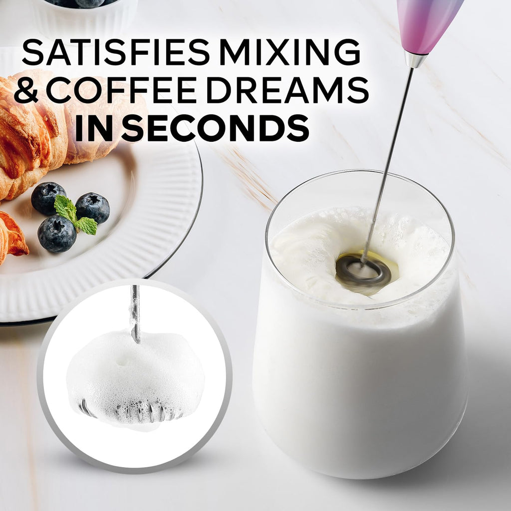 Zulay Kitchen Powerful Milk Frother Wand With Duracell Batteries - Ultra Fast Handheld Drink Mixer - Electric Whisk Foam Maker for Coffee, Lattes, Cappuccino & Matcha - Z1 Motor - Pink Spritz